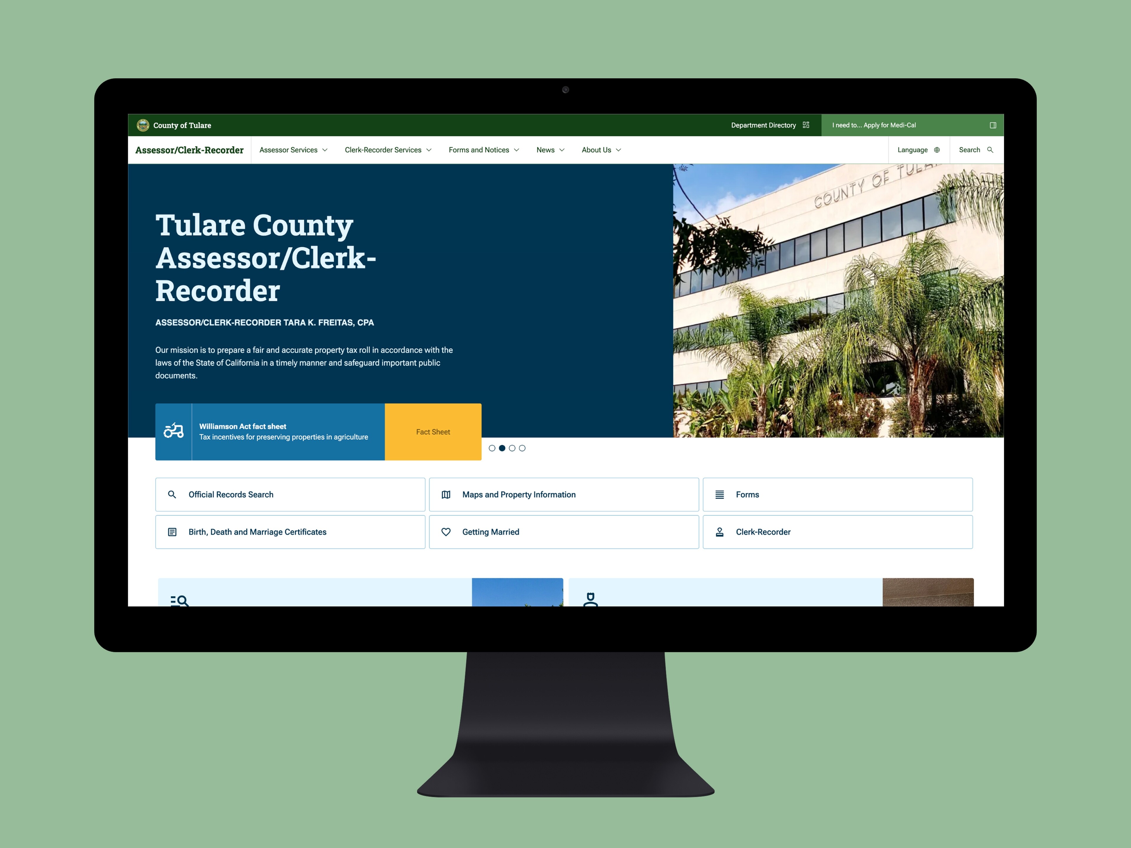 Tulare County Clerk website on a computer screen