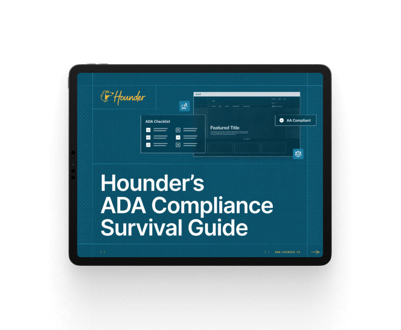 An iPad showing a preview cover of Hounder's ADA Compliance Survival Guide